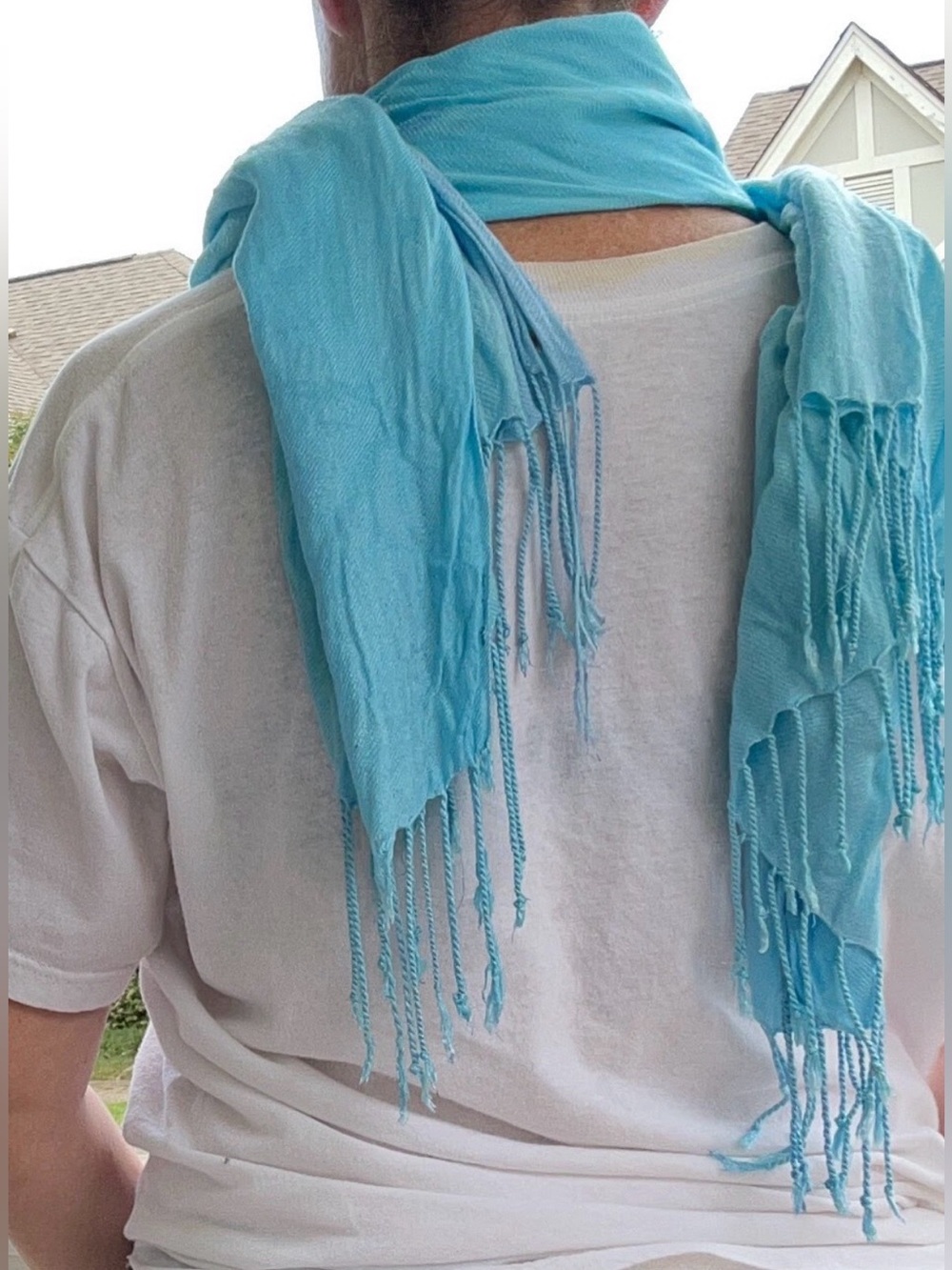 Light Aqua Fringe Scarf | Soft Lightweight Wrap Shawl - Picture 3 of 12